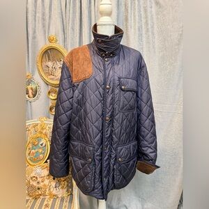 Ralph Lauren Men's Quilted Navy Jacket with Brown Accents